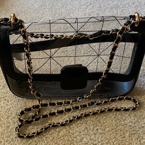 A New Day Black and Gold Transparent Shoulder Bag with Stylish Stitching